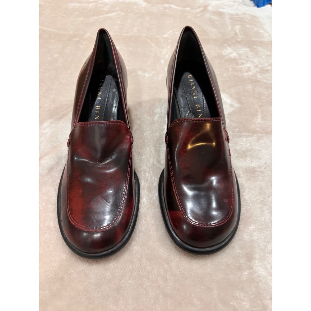 Gianni Bini Burgundy Oxblood Heeled Loafers Chunky Block Heel 90s Y2K Grunge 7B - Picture 2 of 12